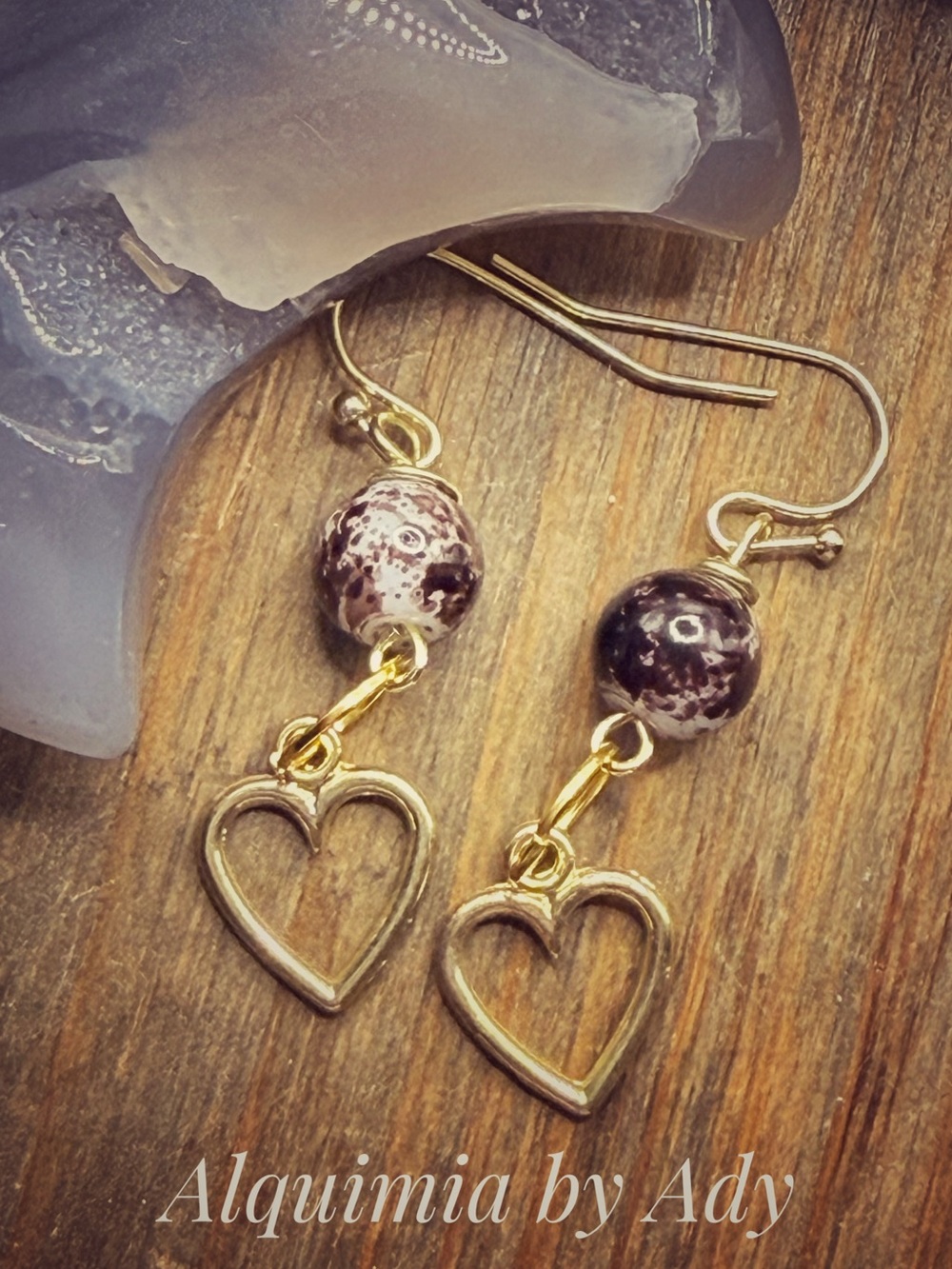 Vintage style gold and brown agate earrings